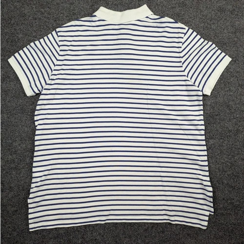 Polo Ralph Lauren Mens XL Custom Fit Striped Polo Shirt White Navy Blue Cotton